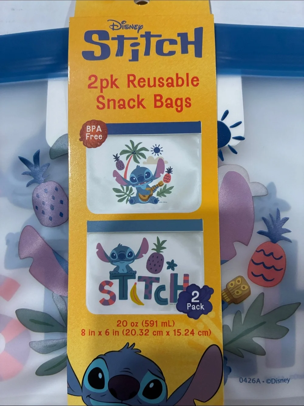 Disney Stitch Clear Reusable Snack Bags 2 Pack